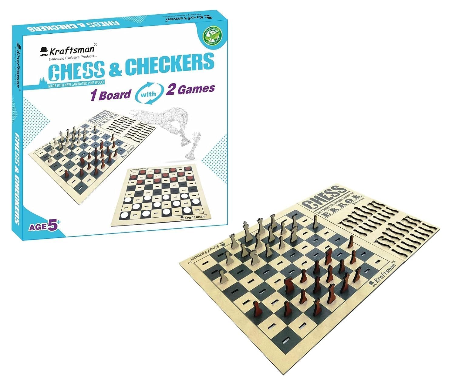 Braintastic Wooden Chess & Checkers Board Game Combo of one Board with 2 Games for Kids 5 Years and Above