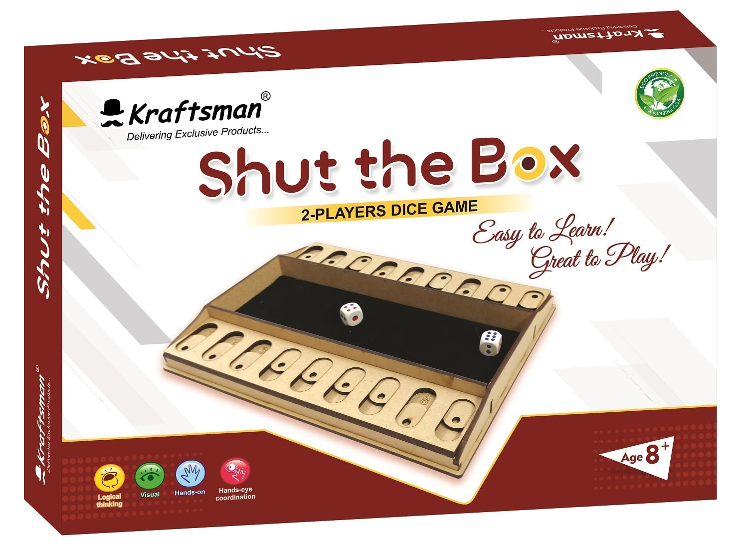 Braintastic Wooden Shut The Box 2 Players Puzzle Board Game for Kids Age 8+ Years