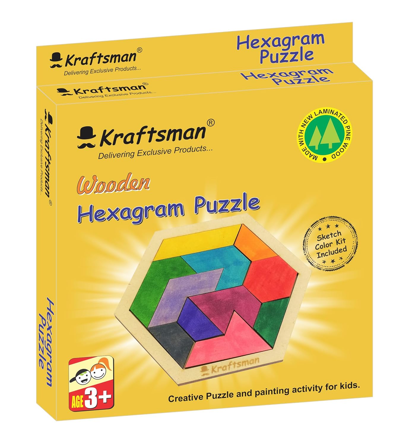 Kraftsman Color Your Puzzle Travel Games for 4+ Kids Fun Learning Educational Board Game (Hexagram Puzzle)