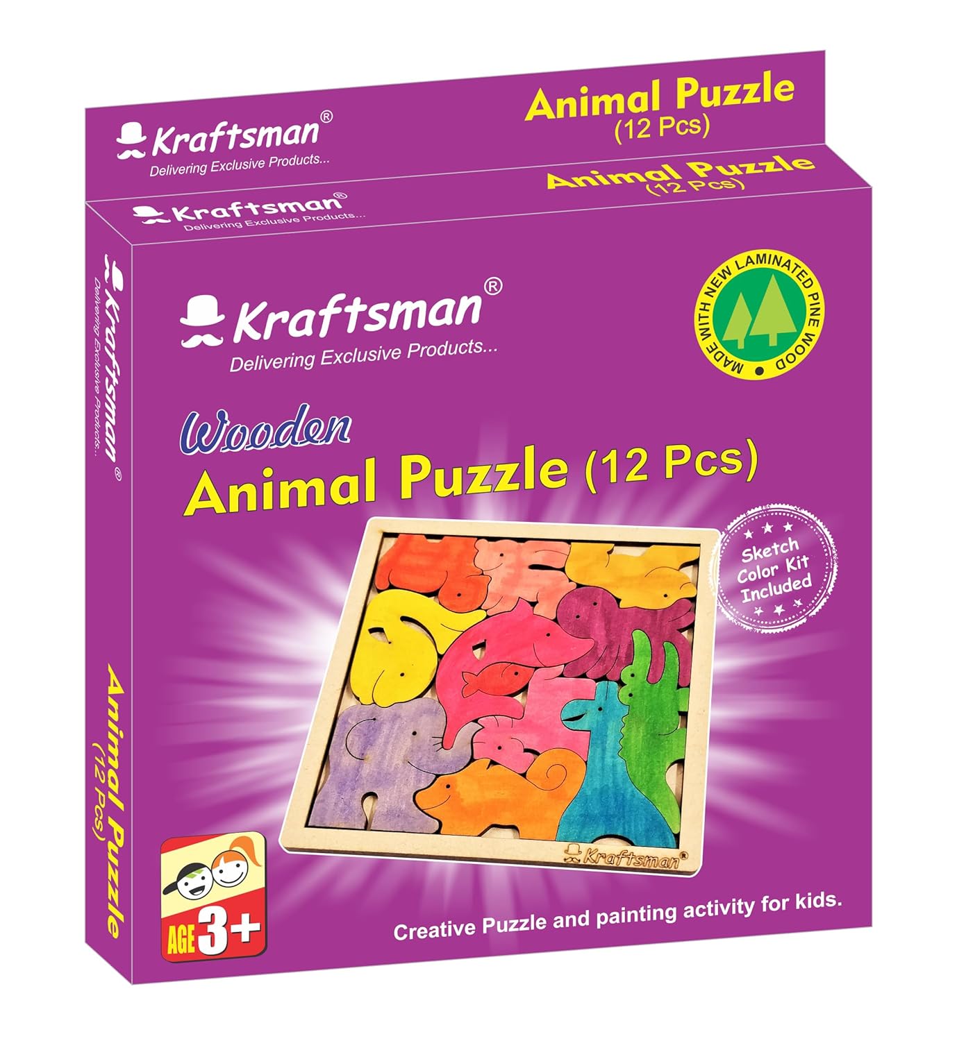Kraftsman Color Your Puzzle Travel Games for 4+ Kids Fun Learning Educational Board Game (Animal-12P Puzzle)