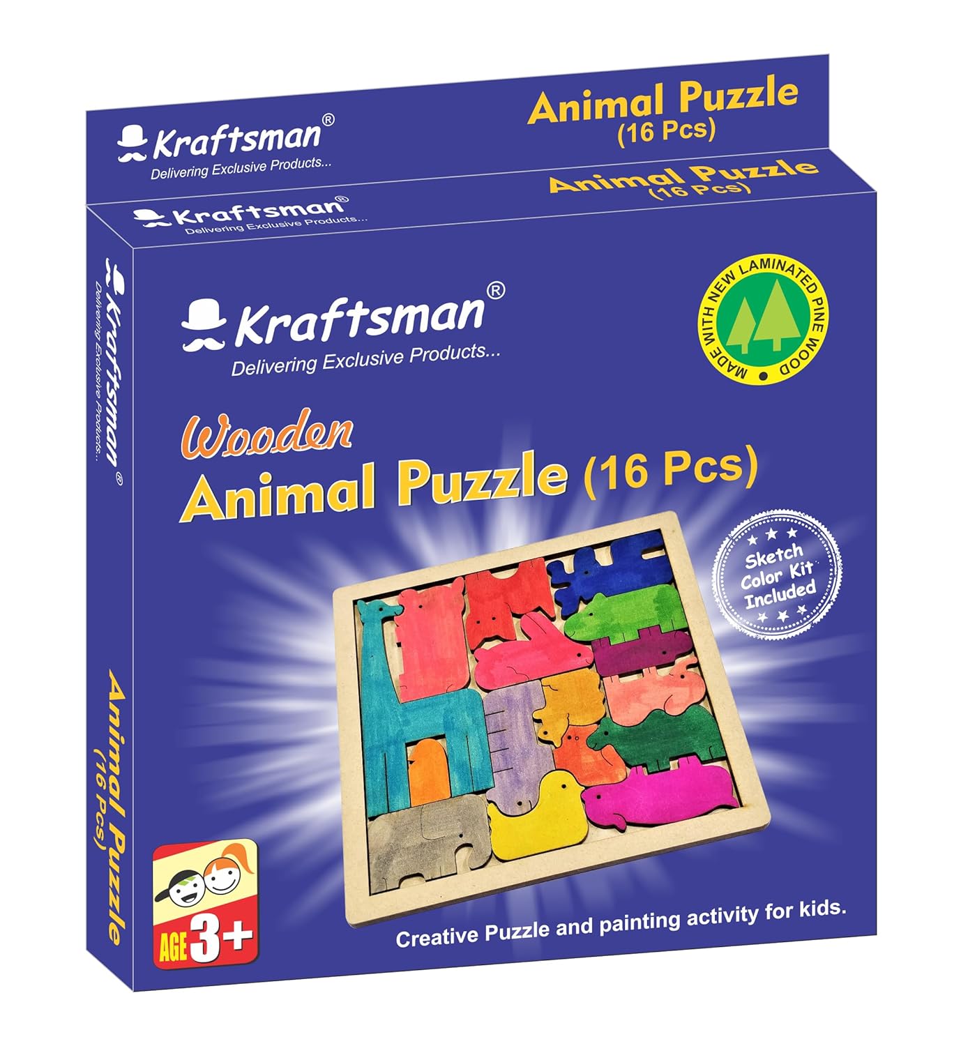Kraftsman Color Your Puzzle Travel Games for 4+ Kids Fun Learning Educational Board Game (Animal-16P Puzzle)