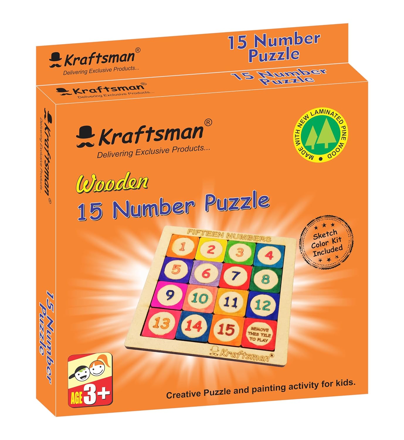 Kraftsman Color Your Puzzle Travel Games for 4+ Kids Fun Learning Educational Board Game (15 Numbers Sliding Puzzle)
