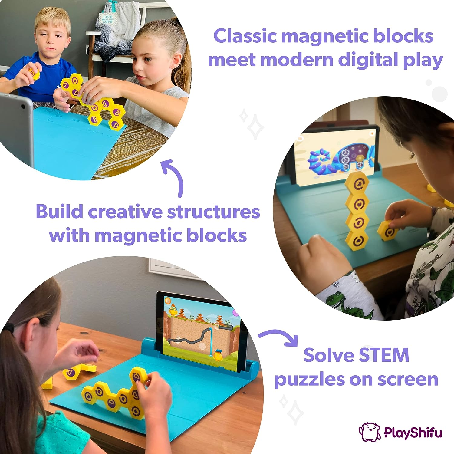 Shifu Interactive STEM Toys - Plugo Link (Kit+App)| Educational Toy for Kids 4-10 Years| Brain Games| Magnetic Building Blocks + 200 STEM Puzzles| Engineering Kit (Works with Tabs/Mobiles)