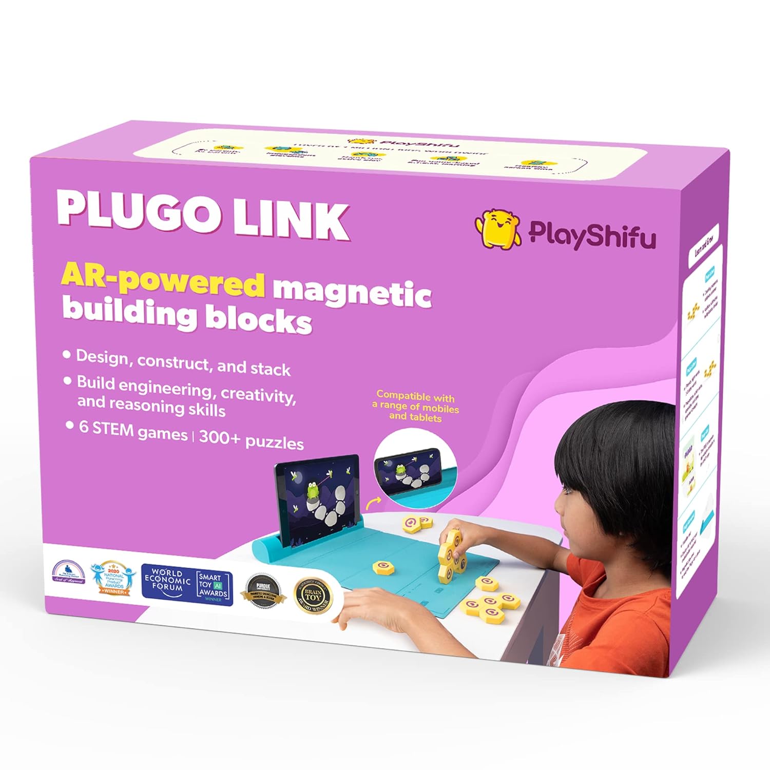 Shifu Interactive STEM Toys - Plugo Link (Kit+App)| Educational Toy for Kids 4-10 Years| Brain Games| Magnetic Building Blocks + 200 STEM Puzzles| Engineering Kit (Works with Tabs/Mobiles)