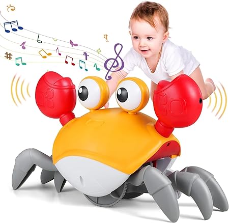 Braintastic Rechargeable Crawling Crab Baby Musical Toy with Led Lights & Music Interactive Early Learning Dancing Toys for Kids (Yellow Red)