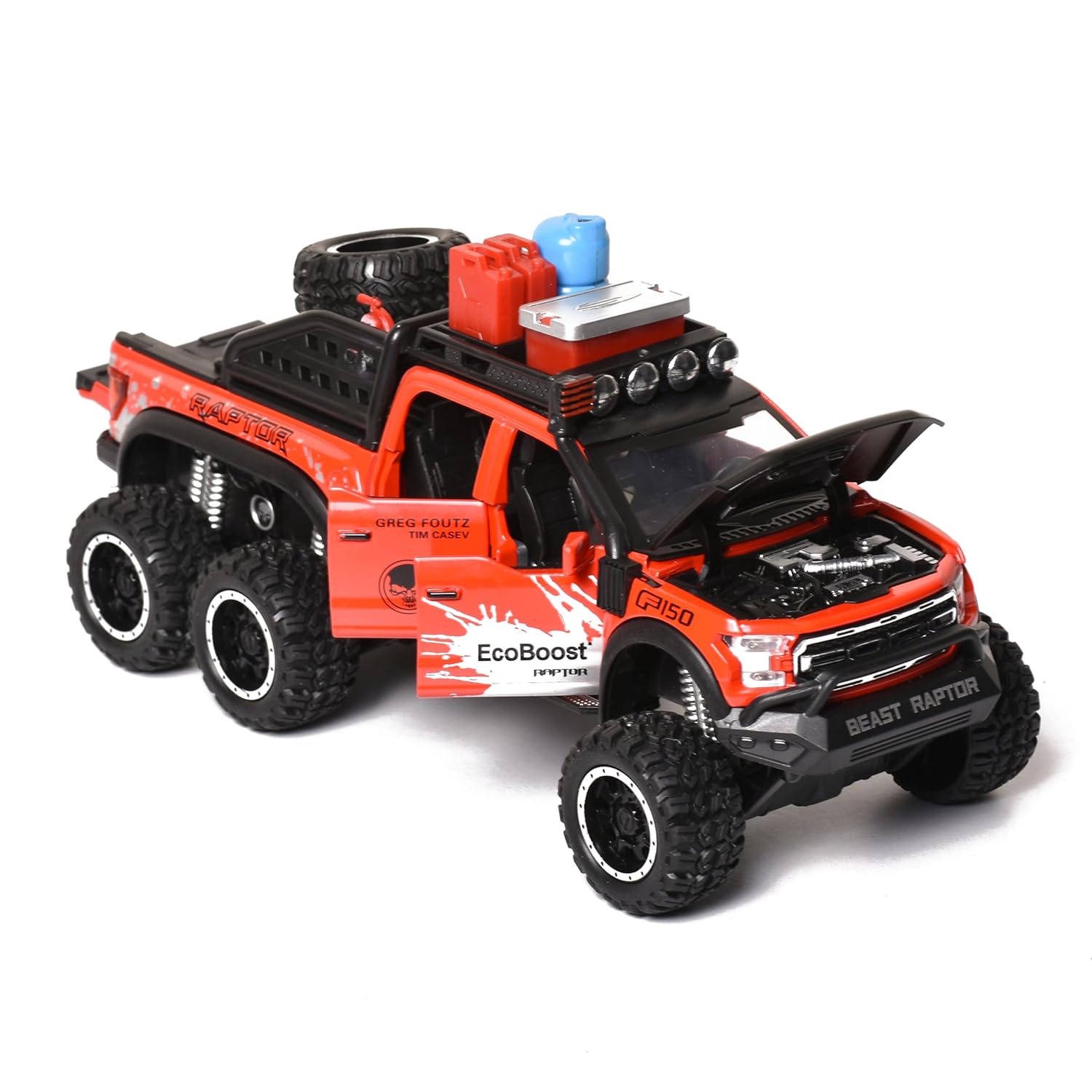 Braintastic F150 Raptor Diecast Spray Metal Model Pickup Car Truck Toys with Doors Open Sound and Light for Kids Age 3+ Year