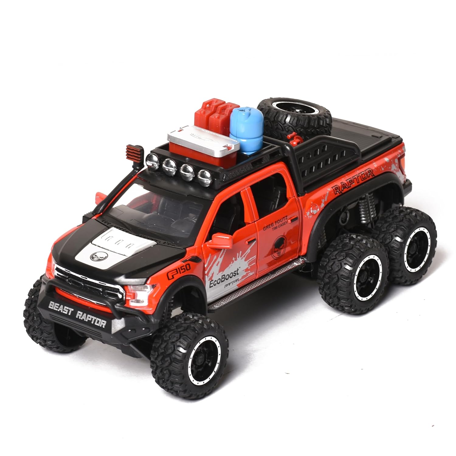 Braintastic F150 Raptor Diecast Spray Metal Model Pickup Car Truck Toys with Doors Open Sound and Light for Kids Age 3+ Year