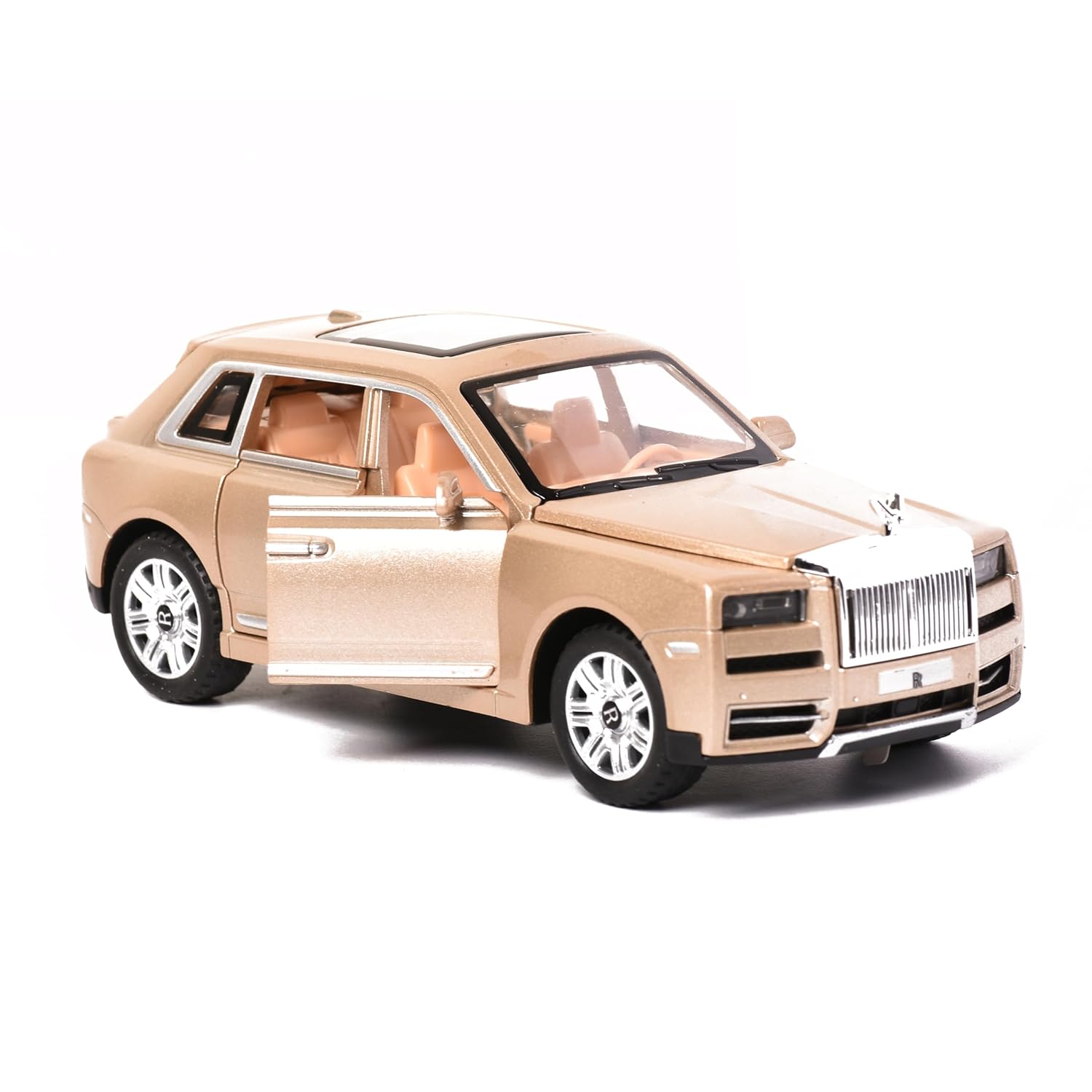 Braintastic Model Diecast Car Toy Vehicle Pull Back Friction Car with Openable Doors Light & Music Toys for Kids Age 3+ Years (Rolls Royce Beige)