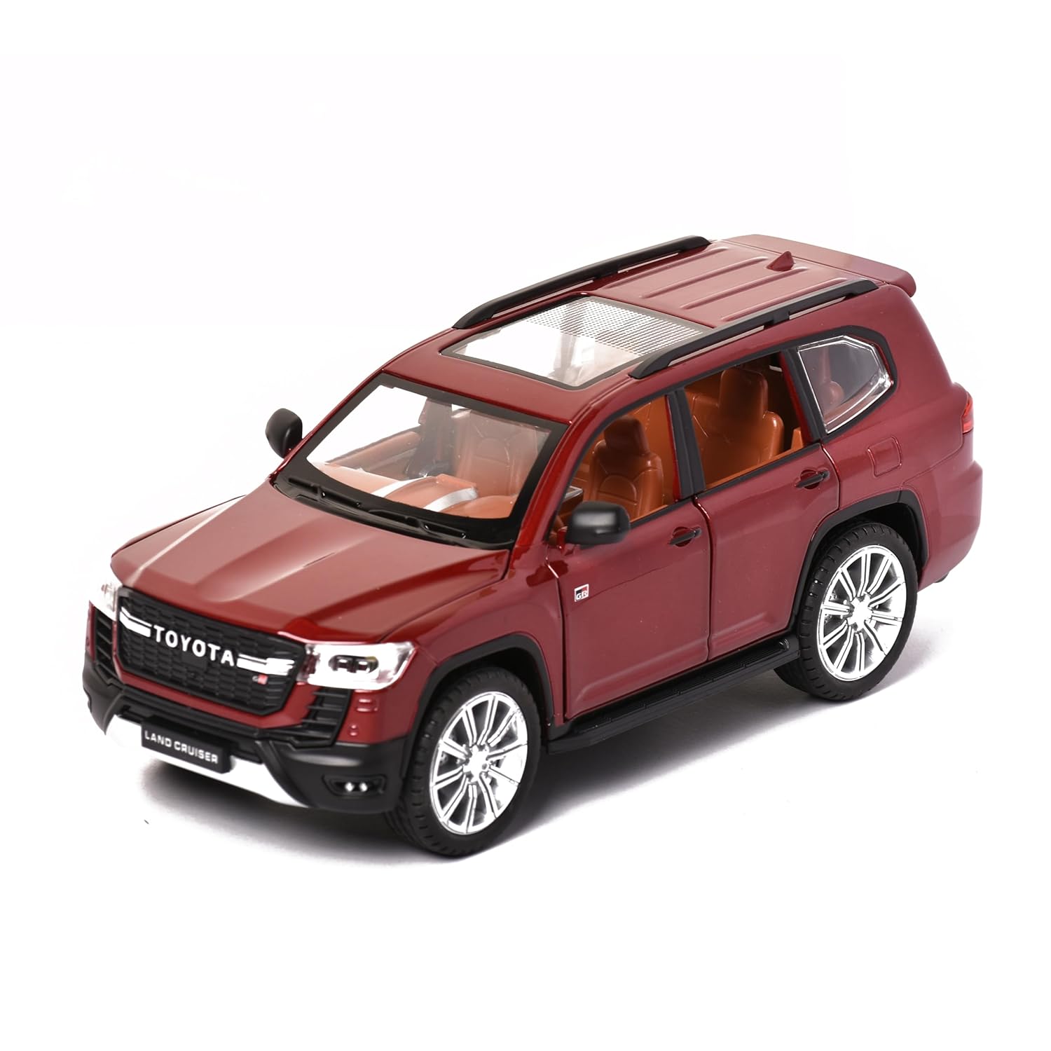 Braintastic Model Diecast Car Toy Vehicle Pull Back Friction Car with Openable Doors Light & Music Toys for Kids Age 3+ Years (Land Cruiser Red)