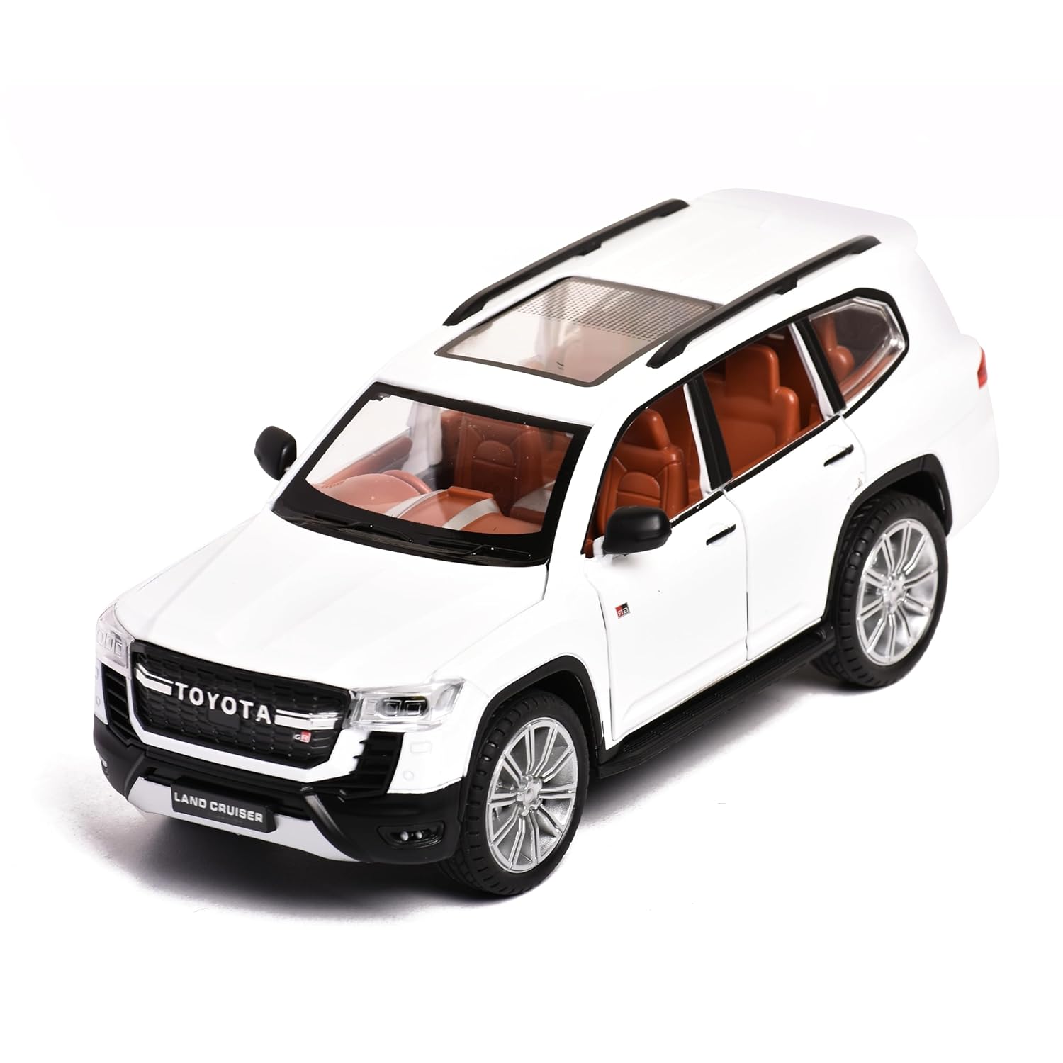 Braintastic Model Diecast Car Toy Vehicle Pull Back Friction Car with Openable Doors Light & Music Toys for Kids Age 3+ Years (Land Cruiser White)