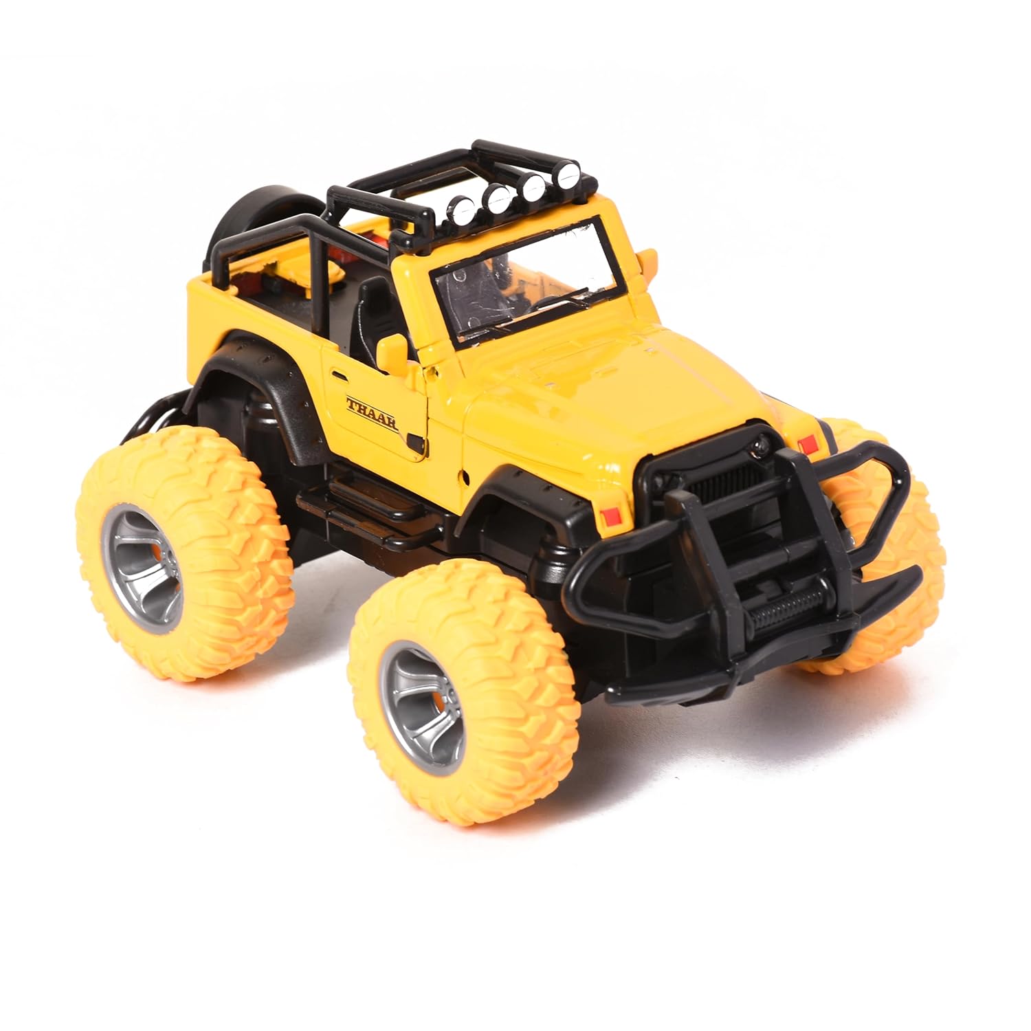 Braintastic Model Diecast Car Toy Vehicle Pull Back Friction Car with Openable Doors Light & Music Toys for Kids Age 3+ Years (Thaar Small Yellow)