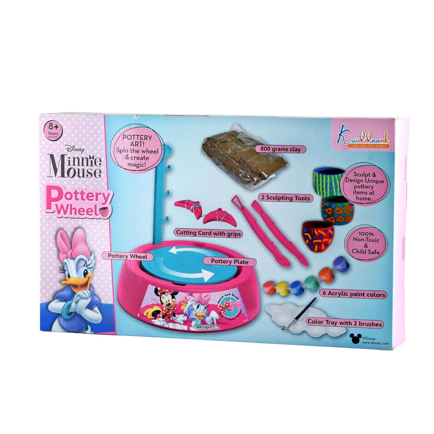 Disney Minnie Mouse Pottery Wheel Battery Operated with Molding Clay & Painting Kit Learning and Education Multicolor Board Game Toys for Kids (Pink)