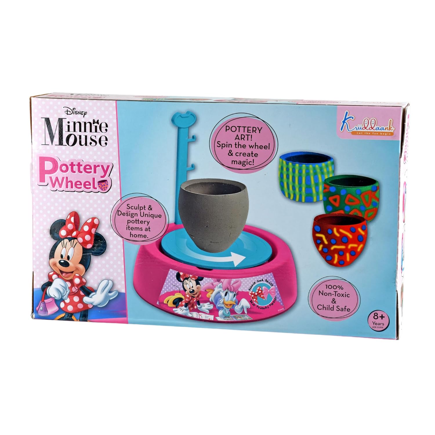 Disney Minnie Mouse Pottery Wheel Battery Operated with Molding Clay & Painting Kit Learning and Education Multicolor Board Game Toys for Kids (Pink)