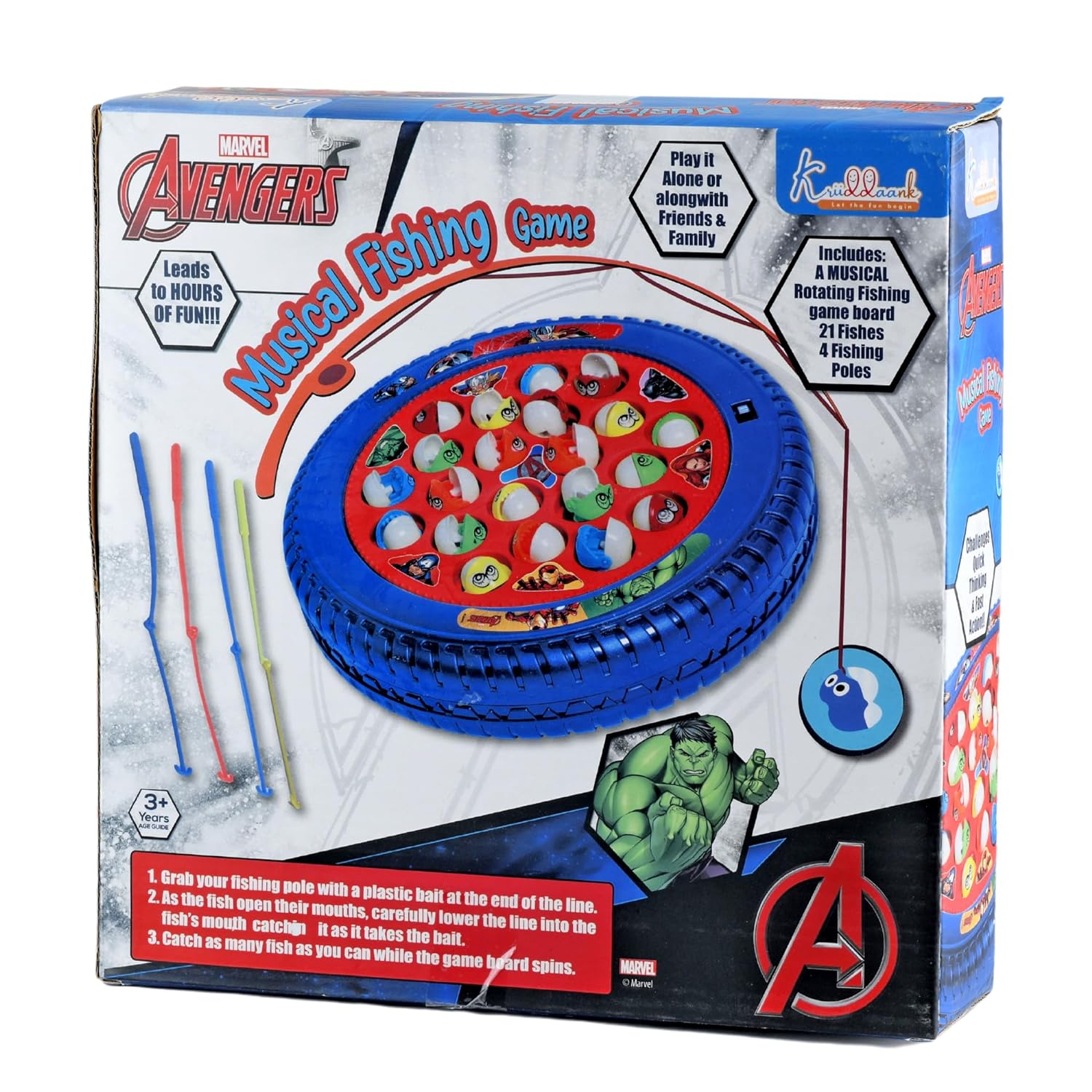 Marvel Avenger Musical Fishing Game Fish Catching Board Game Toy 21 Fishes with Medium Round Pond & 4 Fish Catching Sticks for Kids