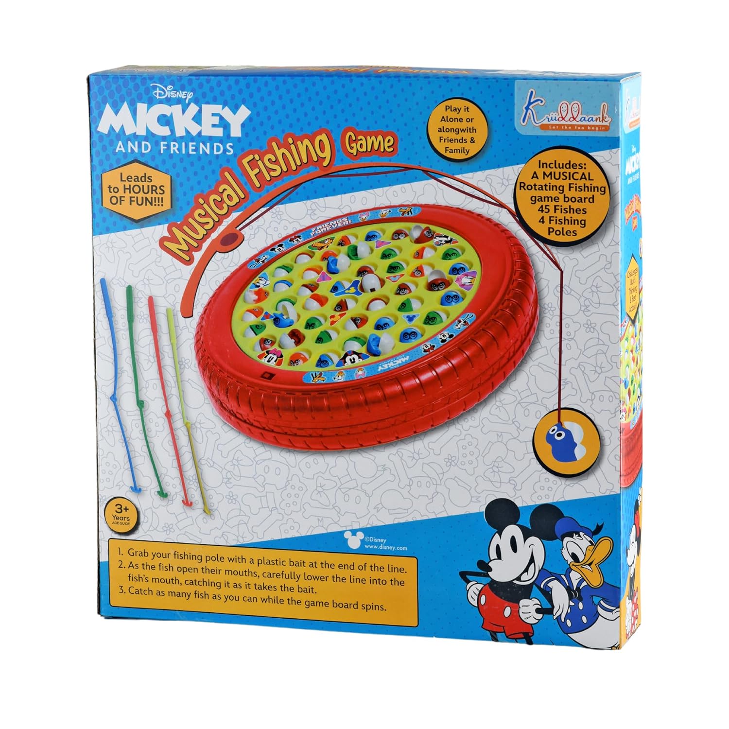 Disney Mickey Musical Fishing Game Fish Catching Board Game Toy 45 Fishes with Big Round Pond & 4 Fish Catching Sticks for Kids