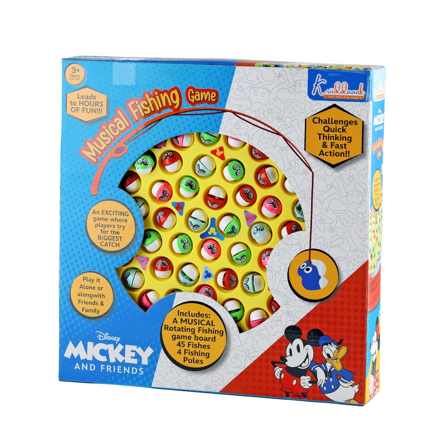 Disney Mickey Musical Fishing Game Fish Catching Board Game Toy 45 Fishes with Big Round Pond & 4 Fish Catching Sticks for Kids