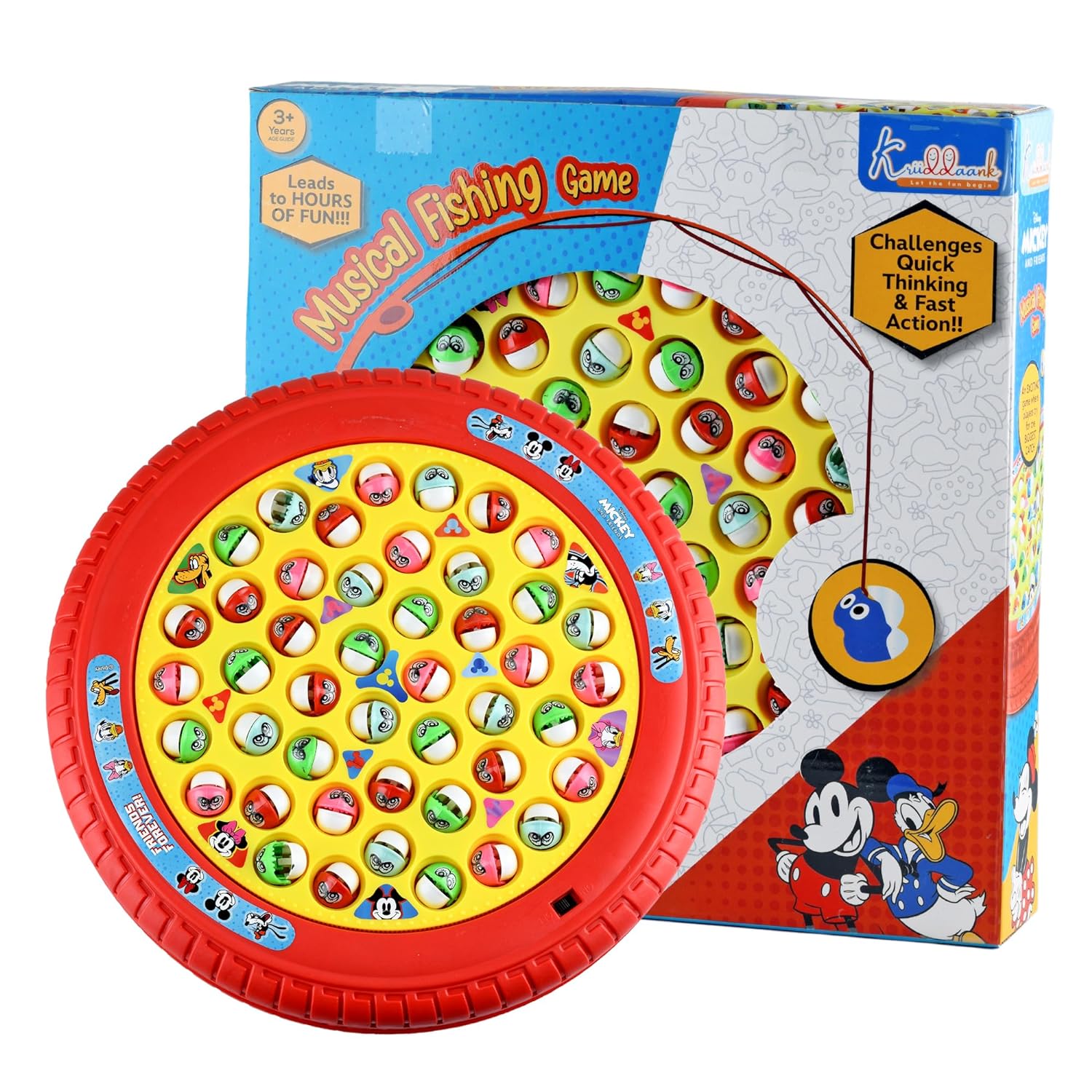 Disney Mickey Musical Fishing Game Fish Catching Board Game Toy 45 Fishes with Big Round Pond & 4 Fish Catching Sticks for Kids