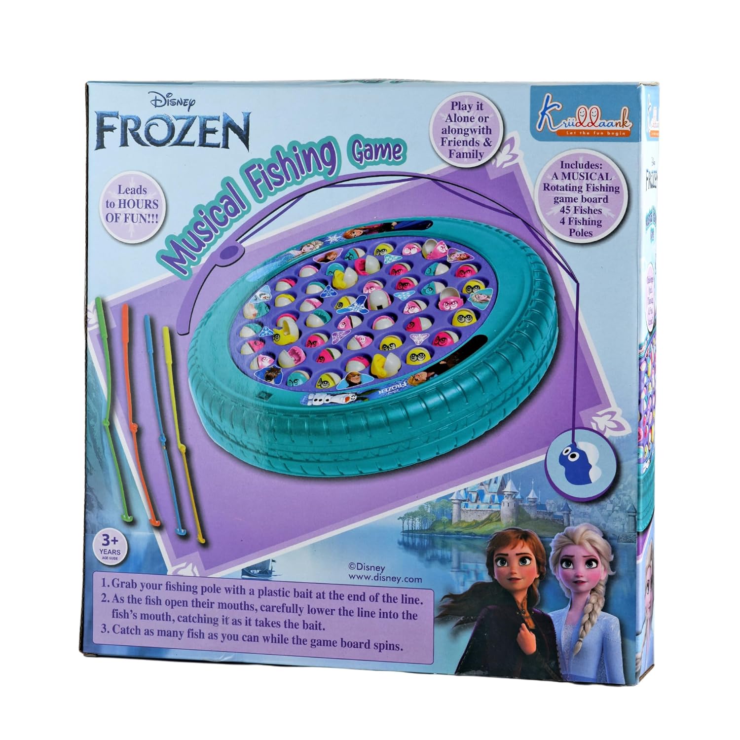 Disney Frozen Musical Fishing Game Fish Catching Board Game Toy 45 Fishes with Big Round Pond & 4 Fish Catching Sticks for Kids