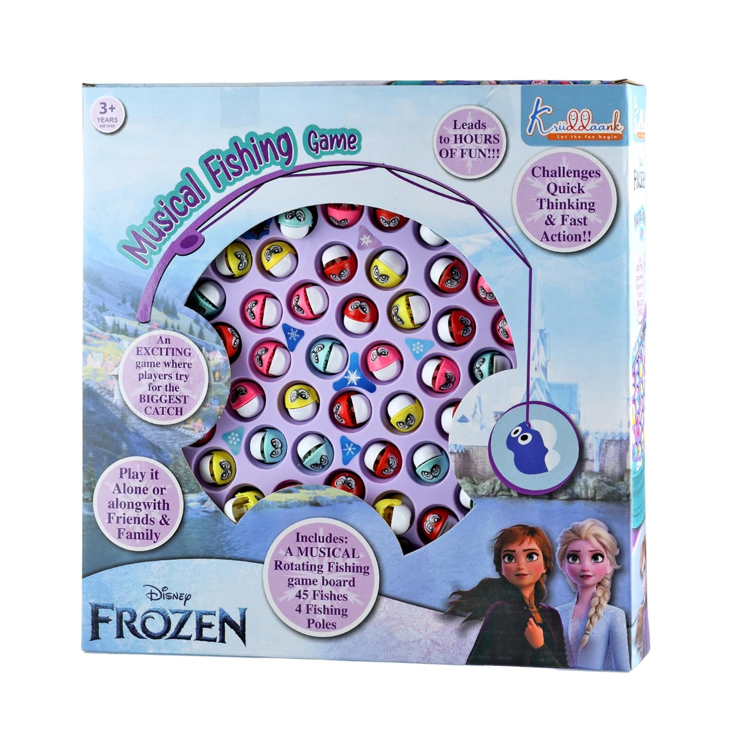 Disney Frozen Musical Fishing Game Fish Catching Board Game Toy 45 Fishes with Big Round Pond & 4 Fish Catching Sticks for Kids