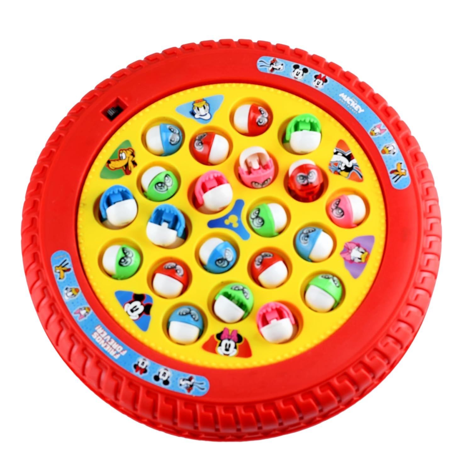 Disney Mickey Medium Musical Fishing Game Fish Catching Board Game Toy 21 Fishes with Medium Round Pond & 4 Fish Catching Sticks for Kids