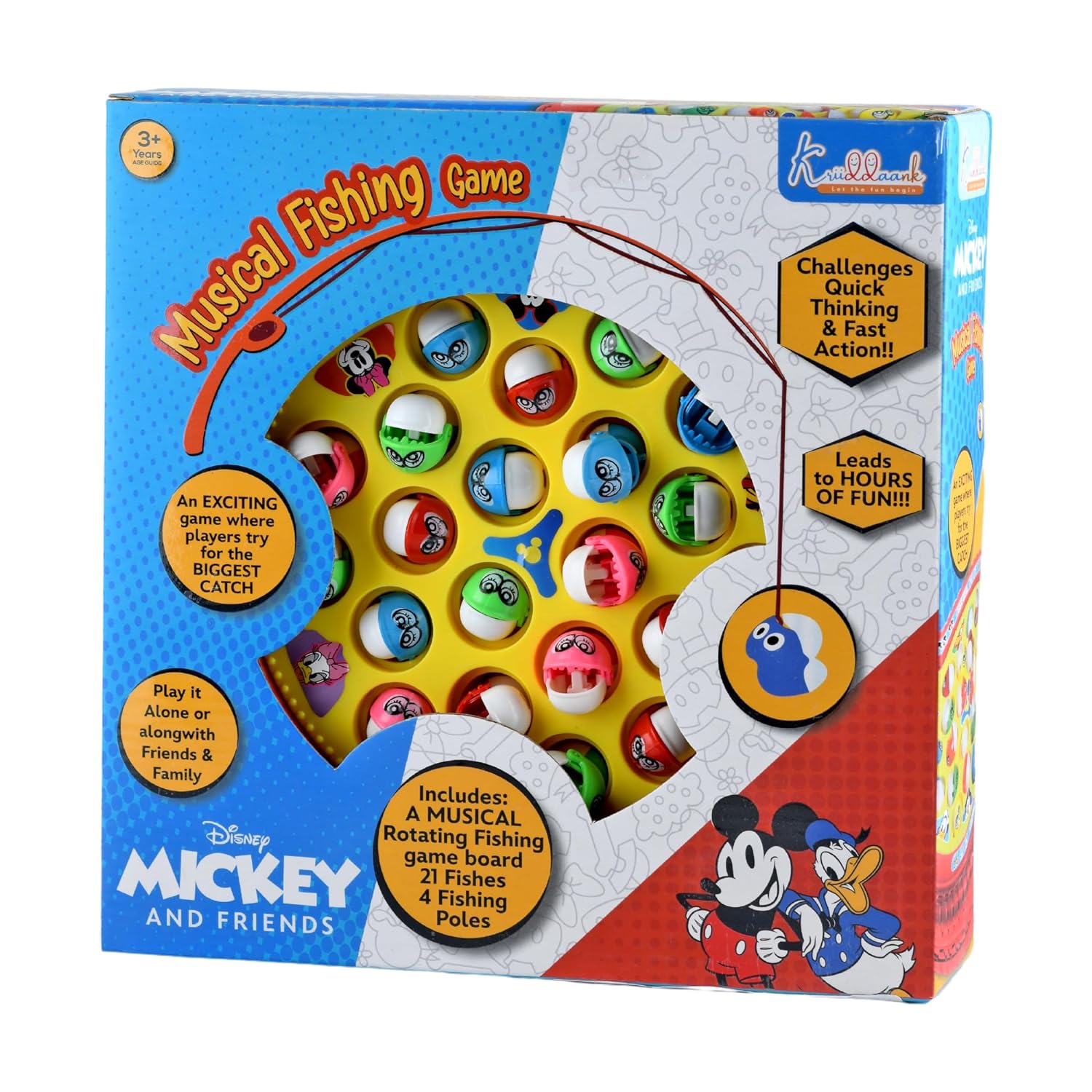 Disney Mickey Medium Musical Fishing Game Fish Catching Board Game Toy 21 Fishes with Medium Round Pond & 4 Fish Catching Sticks for Kids