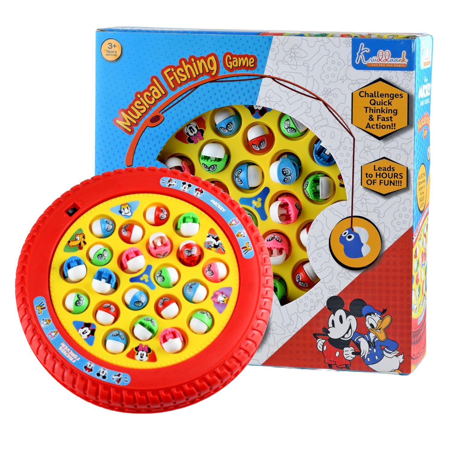 Disney Mickey Medium Musical Fishing Game Fish Catching Board Game Toy 21 Fishes with Medium Round Pond & 4 Fish Catching Sticks for Kids
