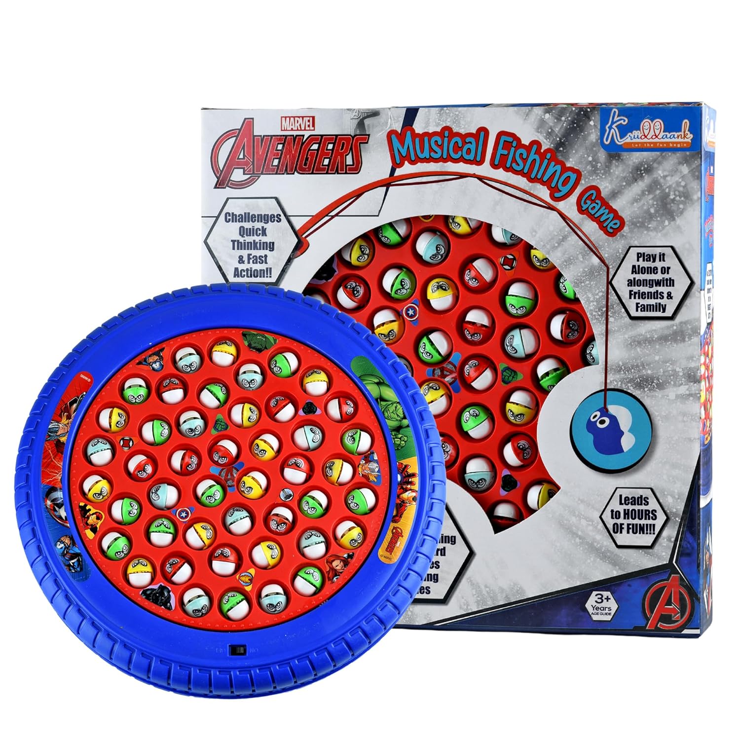 Marvel Avenger Musical Fishing Game Fish Catching Board Game Toy 45 Fishes with Big Round Pond & 4 Fish Catching Sticks for Kids (Blue)