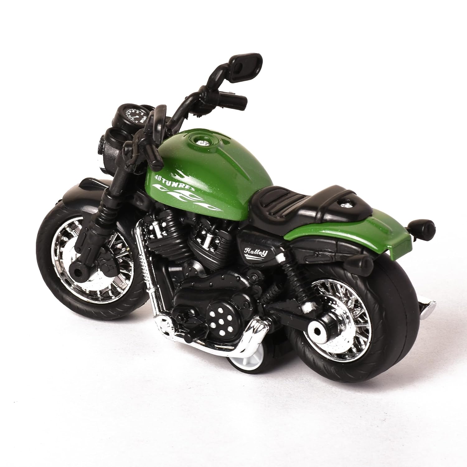 Braintastic Model Diecast Metal Bike Toy Vehicle Pull Back Friction Car with Openable Doors Light & Music Toys for Kids Age 3+ Years (Royal Enfield Green)