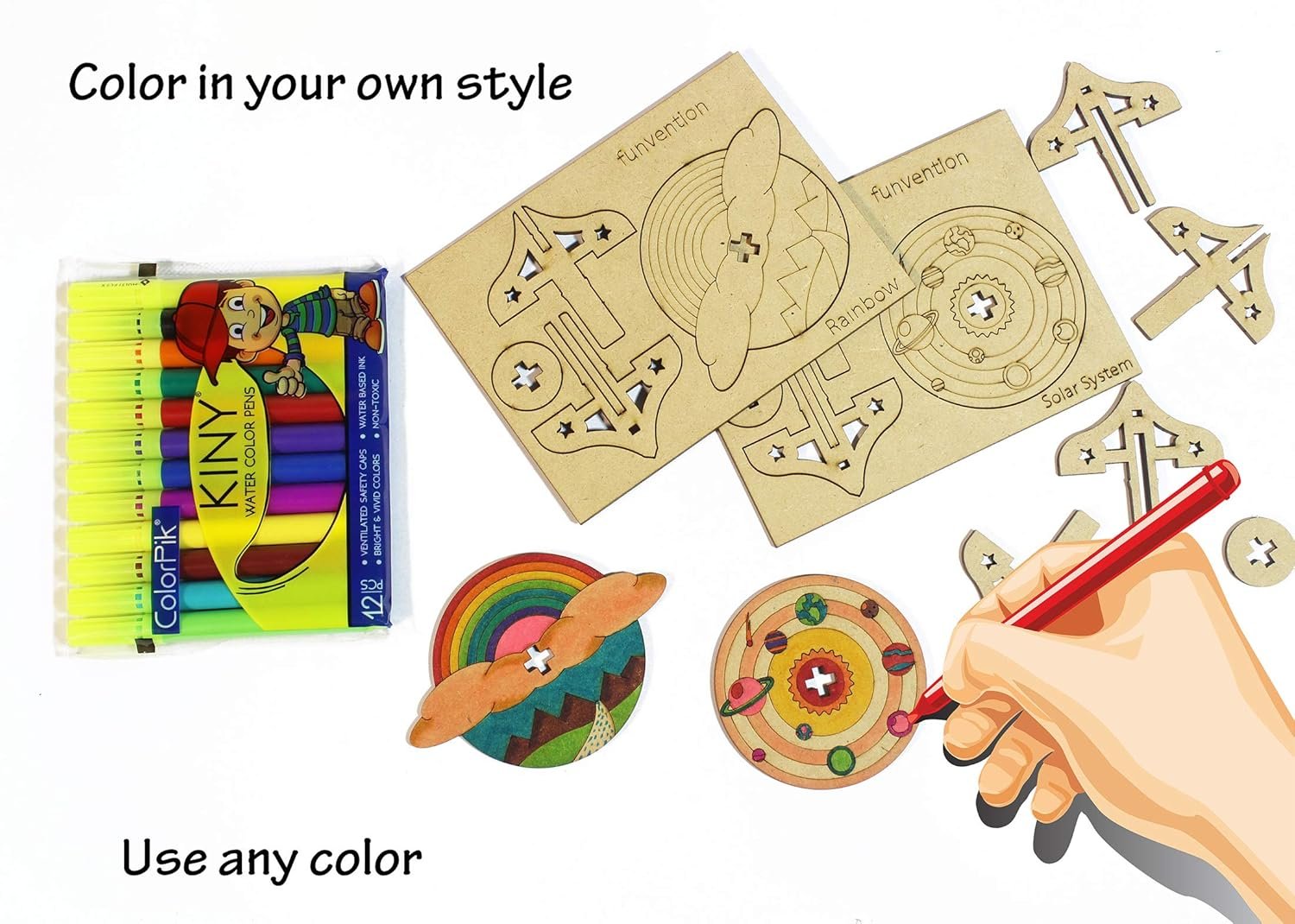 Funvention Birthday Return Gifts (Pack of 24) - DIY Spinning Top Kits (Solar System) Build, Color, Play, Art & Craft Coloring Activity Party Pack Return Favors for Kids (2 Tops & 8 Colors Per Pack)