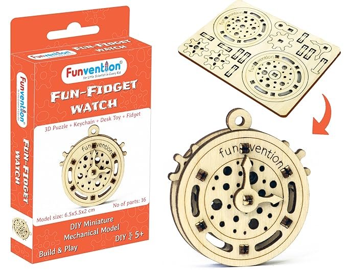 Funvention Fun Fidgets Assorted (6 x 4 DIY Miniature Mechanical Models Bike, Car, Guitar & Watch) Pack of 24 - Birthday Return Gifts Party Pack Return Favors for Kids Art & Craft STEM Learning Toys
