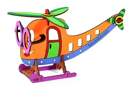 Funvention Helicopter - 3D Coloring Model (Pack of 12) - DIY Desk Organizer Pen Stand - STEM Leanring 3D Puzzle Toy -Art, Coloring and Painting Kit for Kids -Birthday Return Gift, Kids Party Pack
