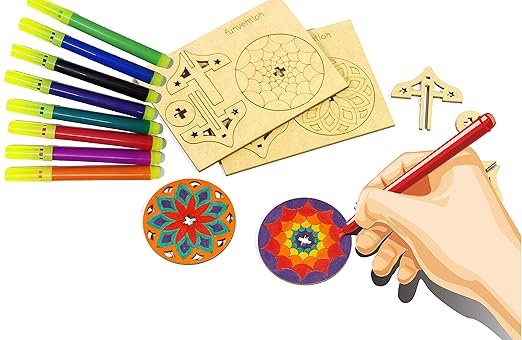 Braintastic DIY Spinning Top Kits (Mandal Art) Pack of 12 - Build, Color, Play, Art & Craft Coloring Activity Birthday Return Gifts Party Pack Return Favors for Kids (2 Tops & 8 Colors Per Pack)