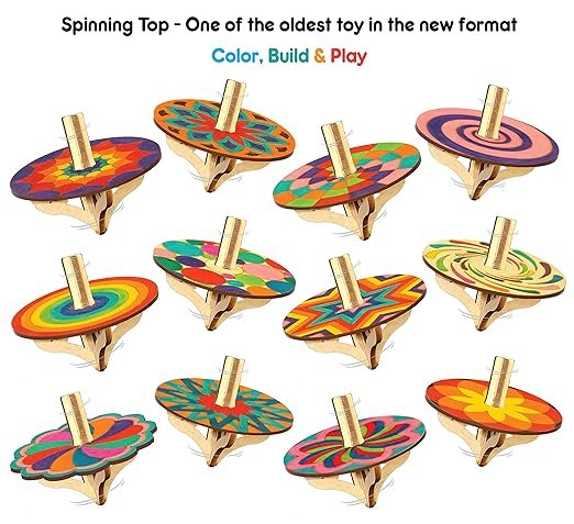 Braintastic DIY Spinning Top Kits (Mandal Art) Pack of 12 - Build, Color, Play, Art & Craft Coloring Activity Birthday Return Gifts Party Pack Return Favors for Kids (2 Tops & 8 Colors Per Pack)