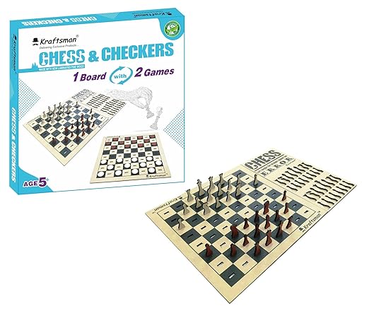 Kraftsman Wooden Chess & Checkers Board Game Combo | One Board 2 Games