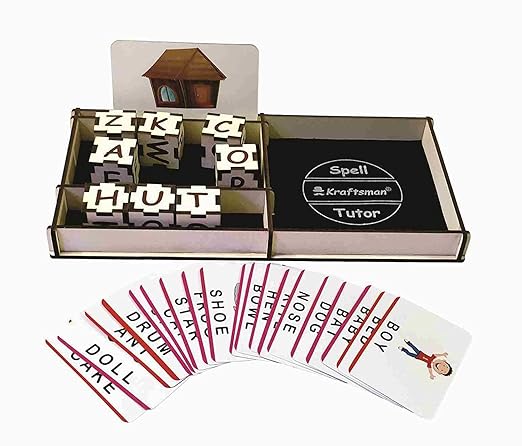 Braintastic Wooden Spell Tutor Spelling Learning & Educational Game Toy with Flash Cards for Kids