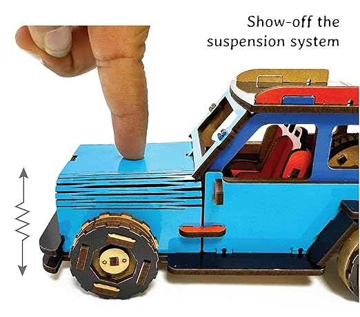 FUNVENTION Jeep Car - DIY Functional Mechanical Model 3D Puzzle STEM Lerning Kit Collectible Cars Building Kit with Working Wheels & Shocks