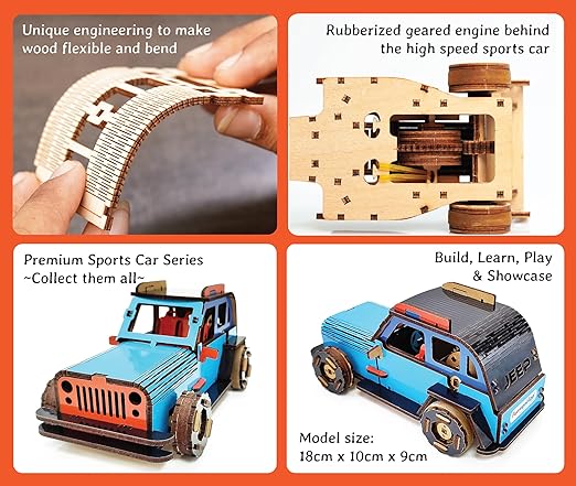 FUNVENTION Jeep Car - DIY Functional Mechanical Model 3D Puzzle STEM Lerning Kit Collectible Cars Building Kit with Working Wheels & Shocks