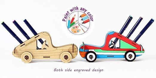Funvention Car - 3D Coloring Model (Pack of 24) - DIY Desk Organizer Pen Stand - STEM Leanring 3D Puzzle Toy - Art, Coloring and Painting Kit for Kids - Birthday Return Gift,DIY Party Pack for Kids
