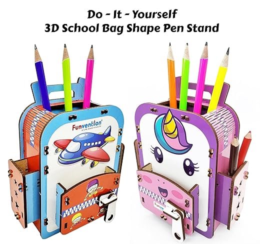 Funvention (Combo of 2) Unicorn + Airplane DIY Pen Stand Model Desk Organizer Birthday Return Gifts for 4+ Years Kids 3D Puzzle Art and Craft kit