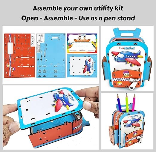 Funvention (Combo of 2) Unicorn + Airplane DIY Pen Stand Model Desk Organizer Birthday Return Gifts for 4+ Years Kids 3D Puzzle Art and Craft kit