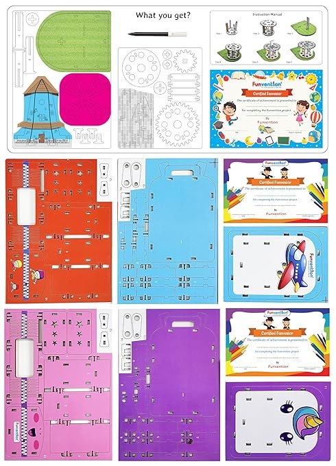 Funvention (Combo of 3) Windmill + Unicorn + Airplane DIY Pen Stand Desk Organizer Birthday Return Gifts for 4+ Years Kids 3D Puzzle Art and Craft