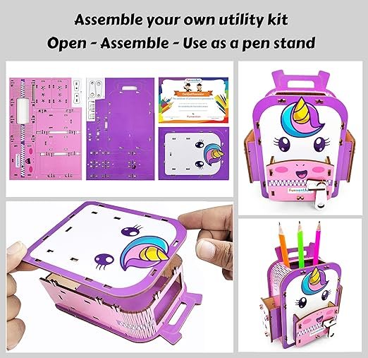 Funvention (Combo of 3) Windmill + Unicorn + Airplane DIY Pen Stand Desk Organizer Birthday Return Gifts for 4+ Years Kids 3D Puzzle Art and Craft