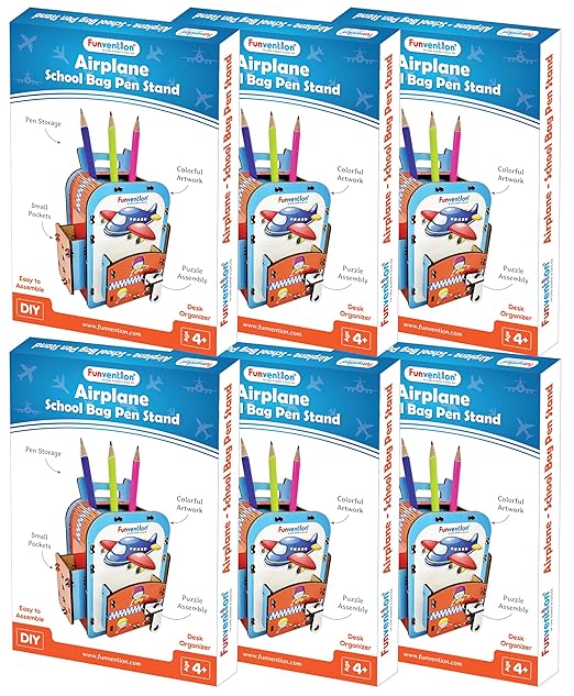 Funvention Paper Airplane Diy Pen Stand 3D Puzzle Model Desk Organizer Birthday Return Gifts Pack For 4+ Years Kids Art And Craft (Pack Of 6)