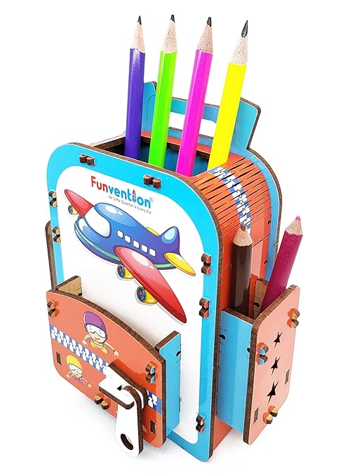 Funvention Paper Airplane Diy Pen Stand 3D Puzzle Model Desk Organizer Birthday Return Gifts Pack For 4+ Years Kids Art And Craft (Pack Of 6)