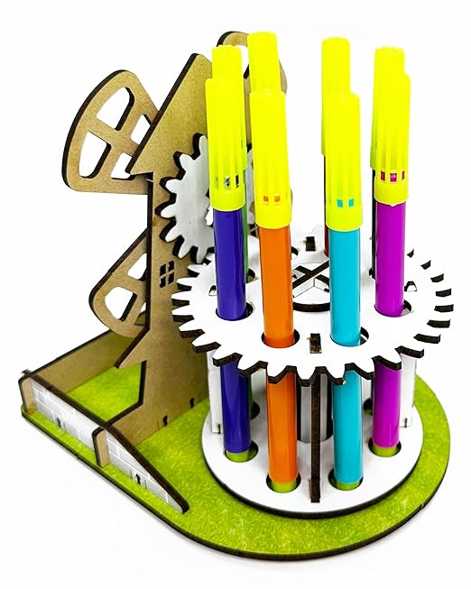 Funvention (Pack of 6) Windmill DIY Pen Stand Mechanical Model Desk Organizer for 4+ Years Kids 3D Puzzle Art and Craft Birthday Return Gifts