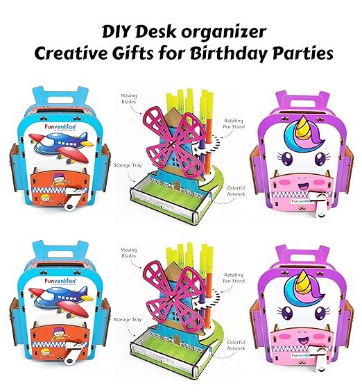 Funvention (Combo of 6) Windmill + Unicorn + Airplane DIY Pen Stand Desk Organizer Birthday Return Gifts for 4+ Years Kids 3D Puzzle Art and Craft