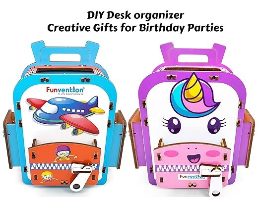 Funvention Engineered Wood (Combo Of 6) Unicorn + Airplane Diy Pen Stand Model Desk Organizer Birthday Return Gifts For 4+ Years Kids 3D Puzzle Art And Craft Kit