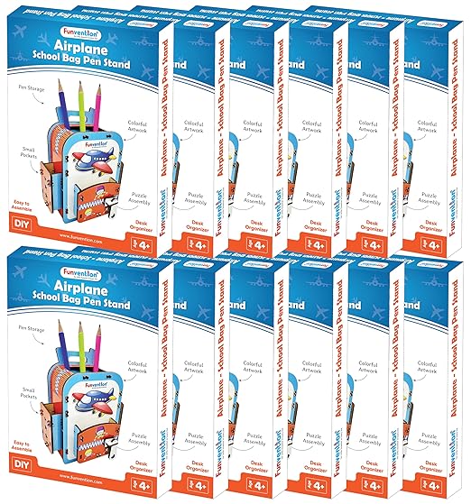 Funvention (Pack of 12) Airplane DIY Pen Stand 3D Puzzle Model Desk Organizer Birthday Return Gifts Pack for 4+ Years Kids Art and Craft