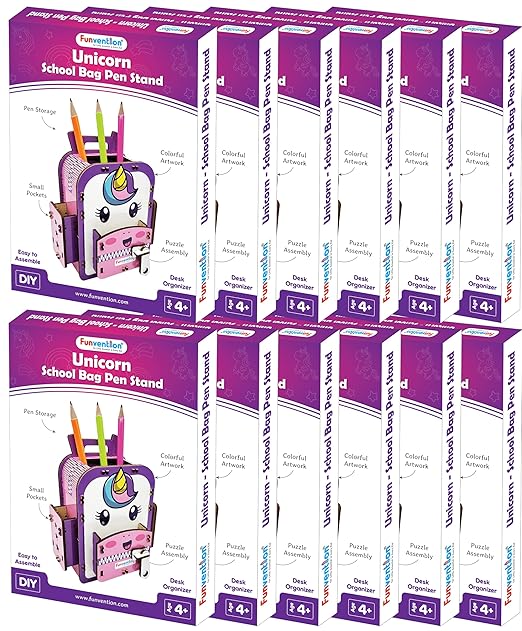 Funvention (Pack of 12) Unicorn DIY Pen Stand 3D Puzzle Birthday Return Gifts Pack for 4+ Years Kids Art and Craft
