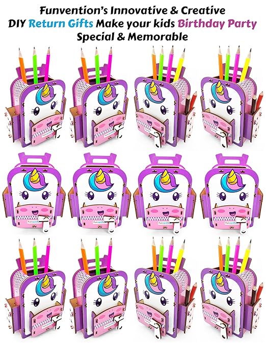 Funvention (Pack of 12) Unicorn DIY Pen Stand 3D Puzzle Birthday Return Gifts Pack for 4+ Years Kids Art and Craft